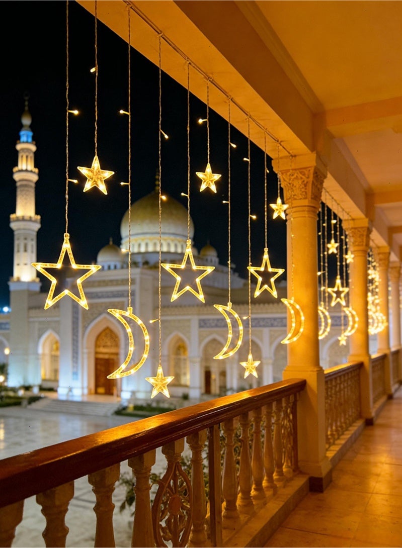 Yoawllty Ramadan Decorations, Ramadan Lights with 8 Lighting Modes, Eid Moon Window Fairy Lights,Star Moon String LED Curtain Lights for Window Outdoors Garden - Image 4